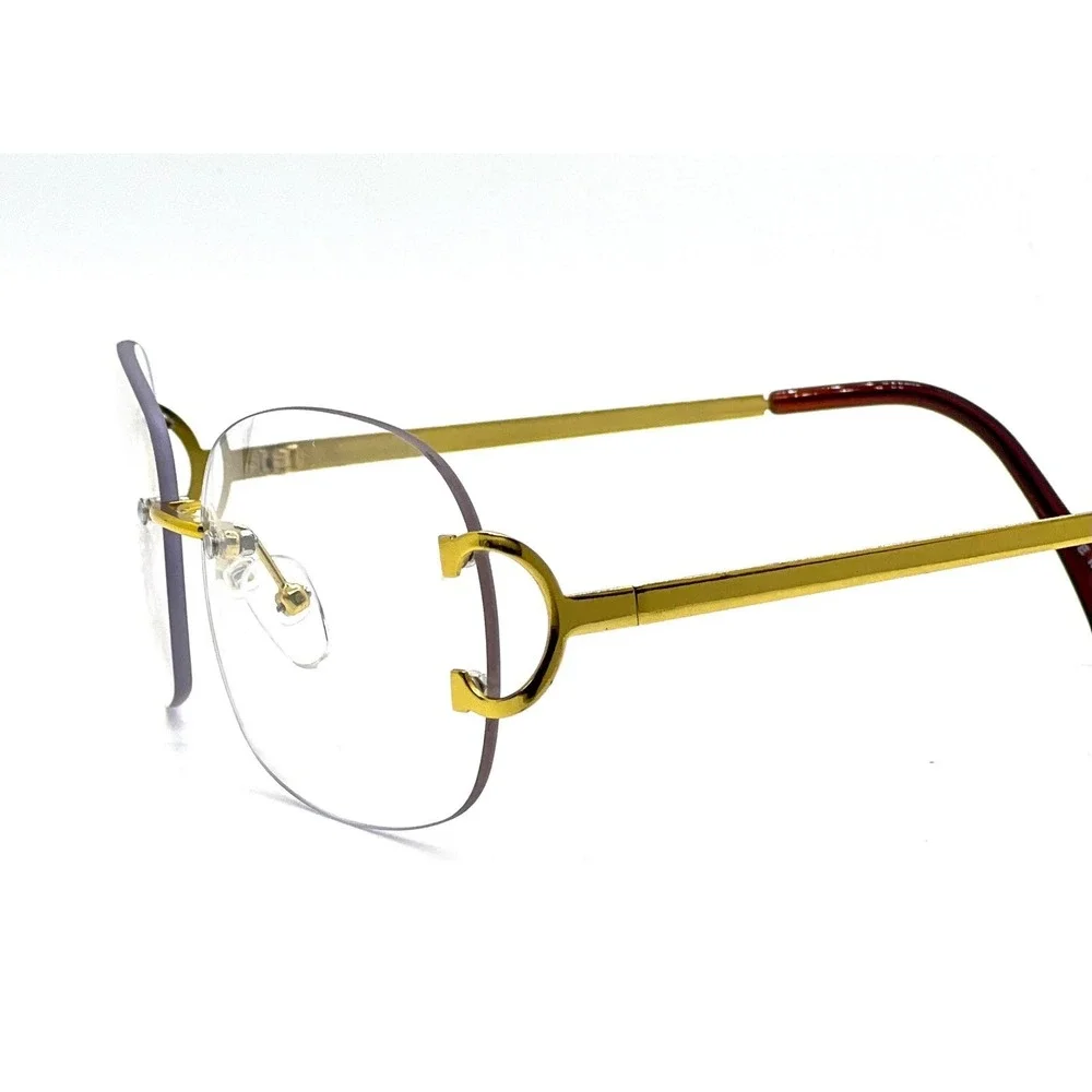 Women Modern Sophisticated SUNGLASSES Rimless Gold Frame Clear Lens Female Ladys